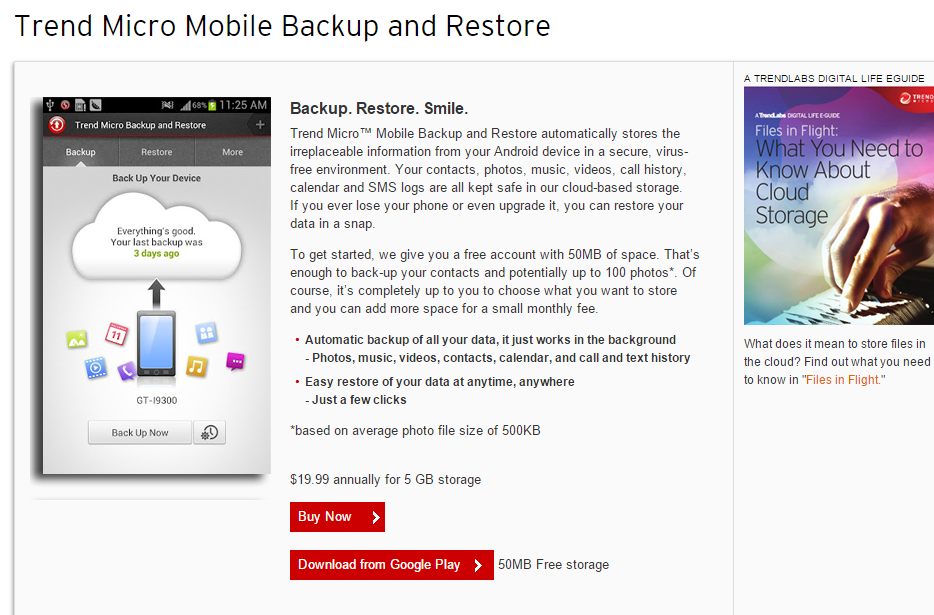 Trend Micro Android backup software