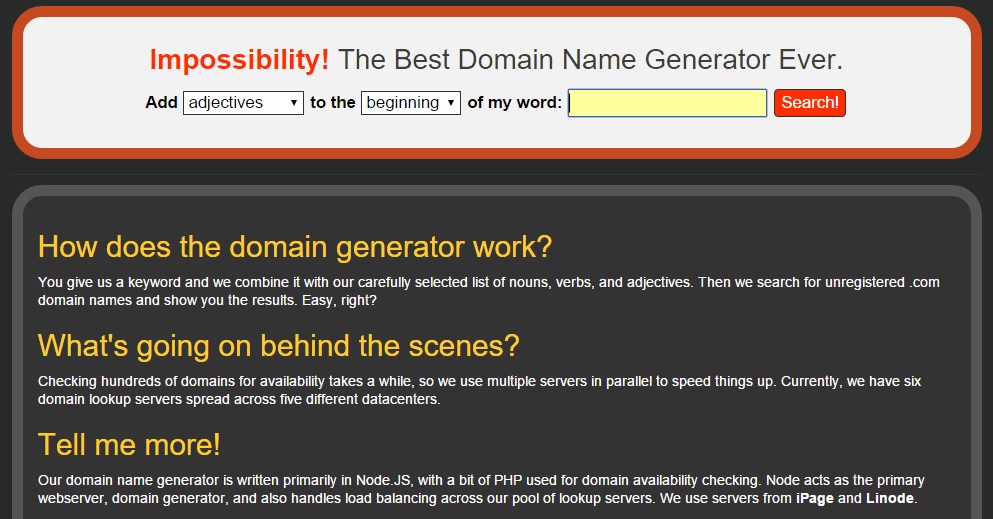 impossible Tools for Picking the Perfect Domain Name