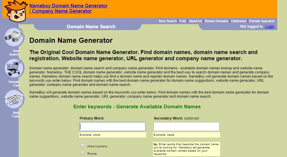 nameboy Tools for Picking the Perfect Domain Name