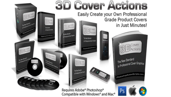 3D Photoshop Actions   ebook Cover Software