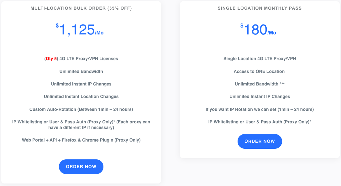 ProxyGuys Pricing Multi & Single Location