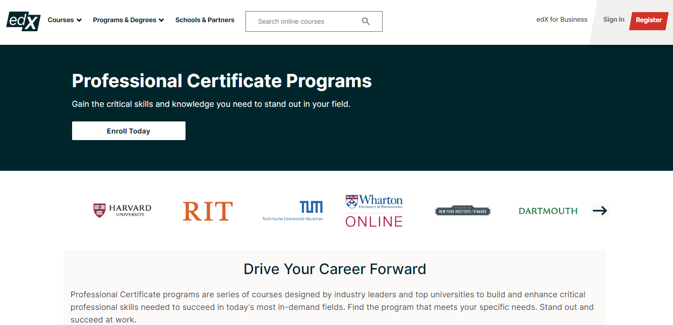 Profesinių sertifikatų programos – EdX