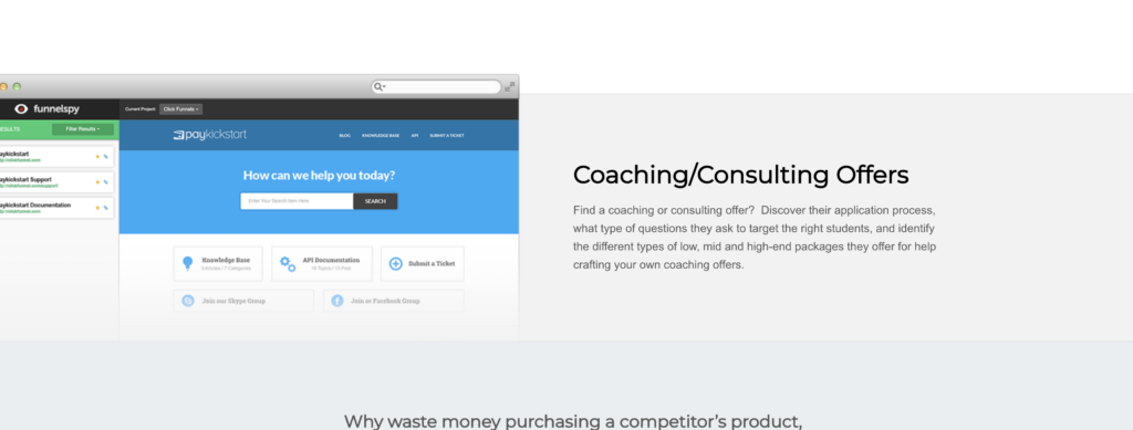 Ofertas de consultoría de coaching FunnelSpy