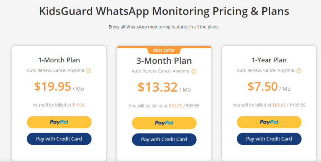 KidsGuard Pro WhatsApp Monitoring Pricing