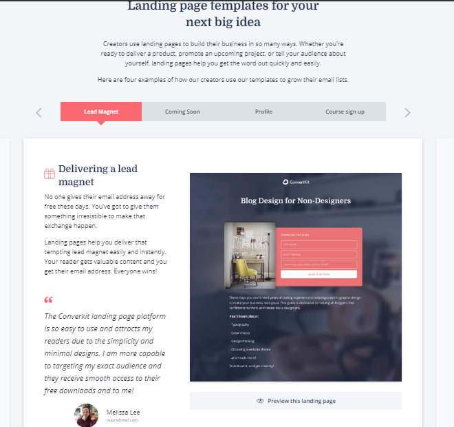 Different Landing Page Templates