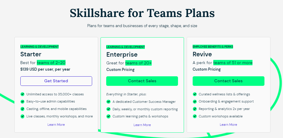 Skillshare Teams Plans