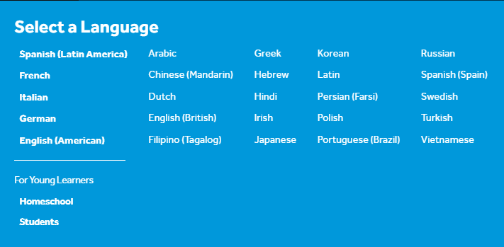 Languages offered by Rosetta Stone
