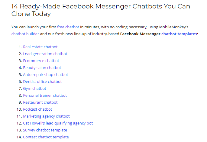 MobileMonkey chatbot Templates