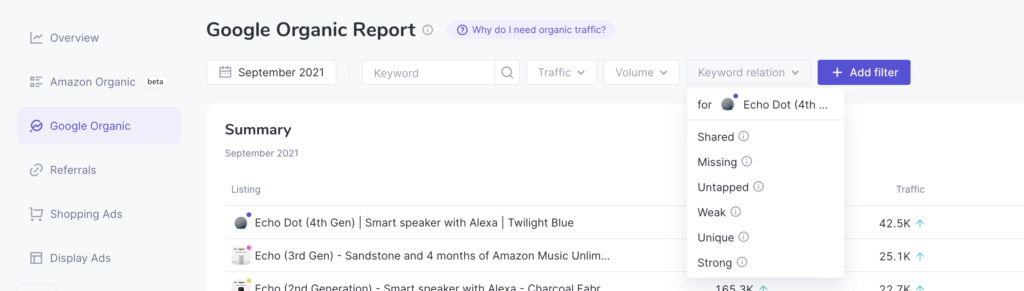 Filter Options in Traffic Insights