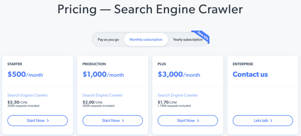 Search Engine Crawler Pricing