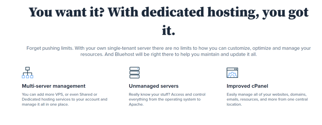 Bluehost Dedicated Hosting Features