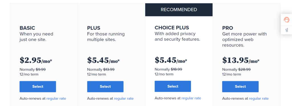 ราคาโฮสติ้งที่ใช้ร่วมกันของ Bluehost