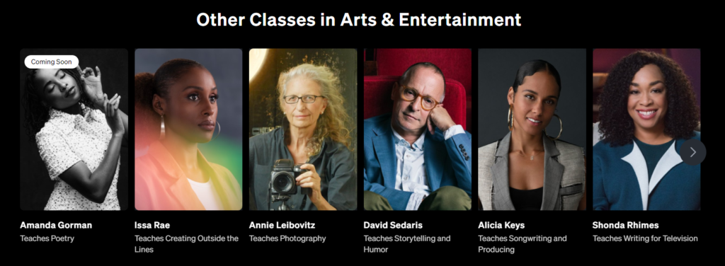 Masterclass Arts & Entertainment Classes