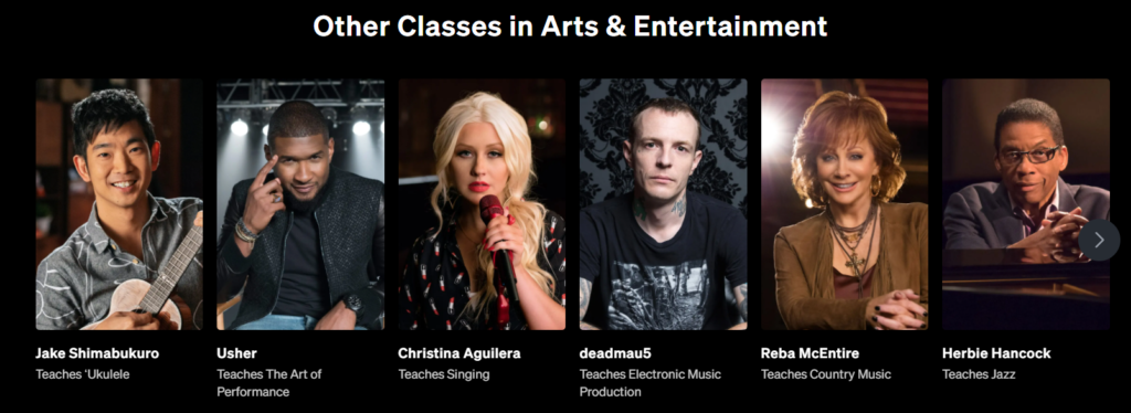 Masterclass Arts and Entertainment Classes