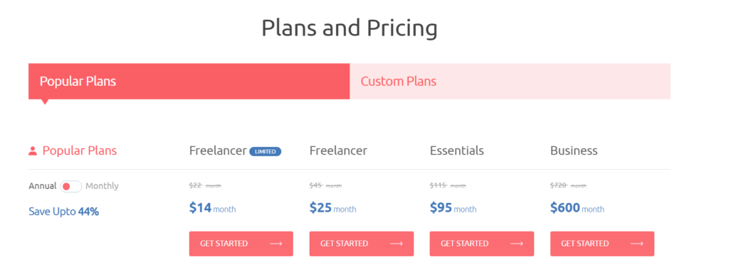 Outgrow pricing plans 