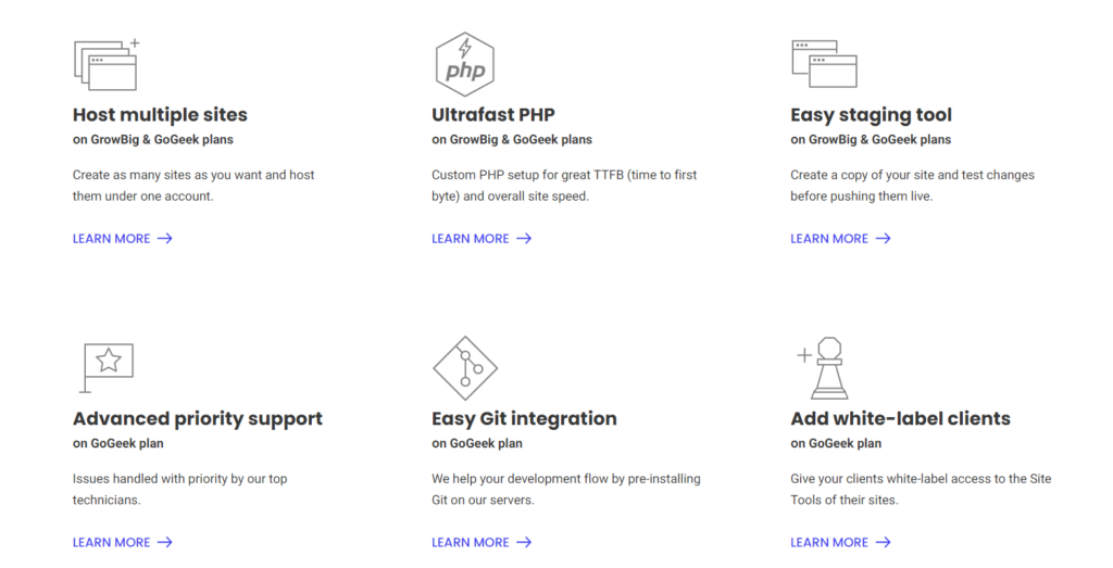 Strumenti del sito SiteGround