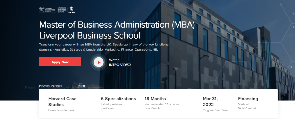 Upgrad Master of Business Administration (MBA) Liverpool Business School