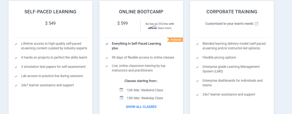 Simplilearn course prices