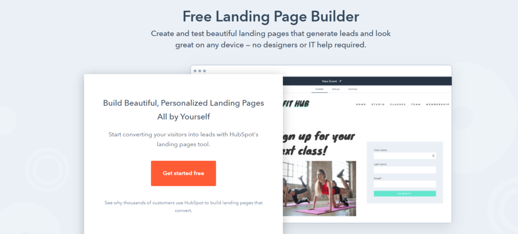 Constructeur de pages de destination Hubspot