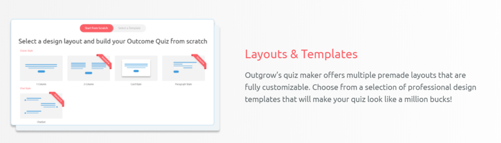 Layouts and Templates of Outgrow Quiz
