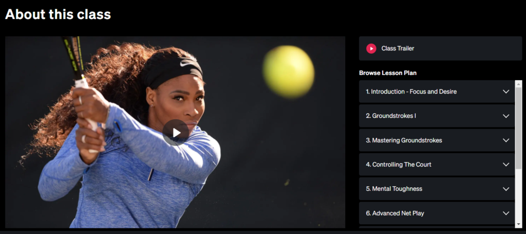 Serena Williams MasterClass Lessons Plan