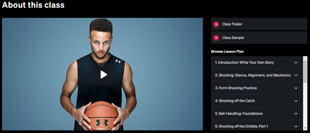 Stephen Curry MasterClass Lessons Plan