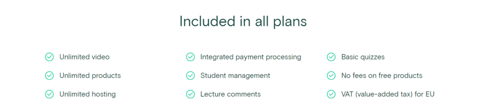 Teachable Pricing Plans Features