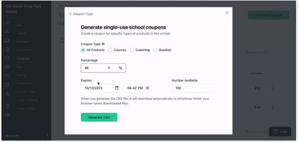 Teachable single use coupon 