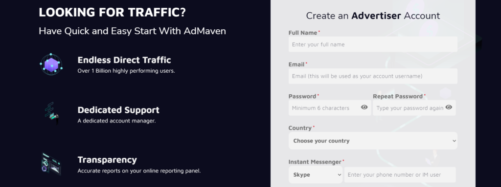 AdMaven Advertisers Sign Up