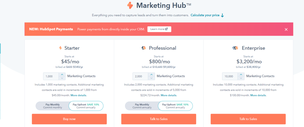 Hubspot Marketing Hub Prices