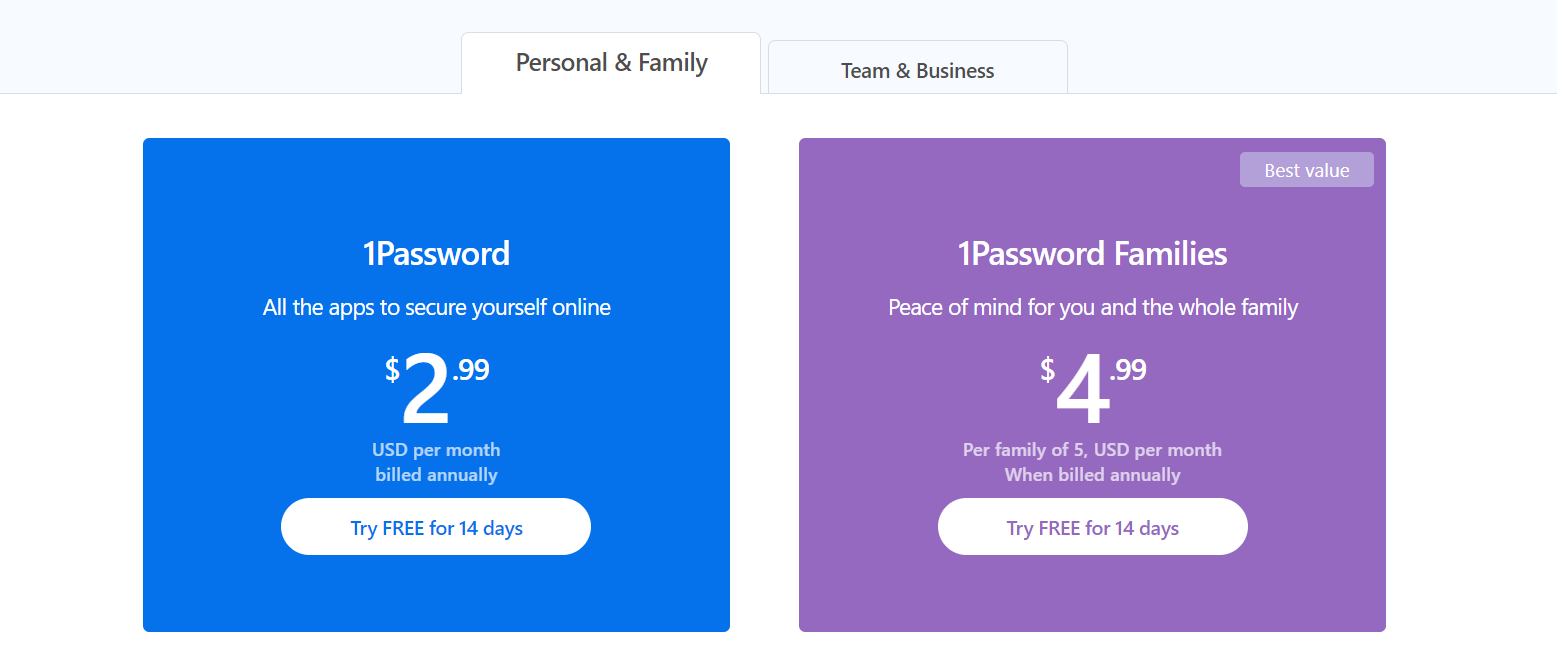 1Password Personal & Family Prices