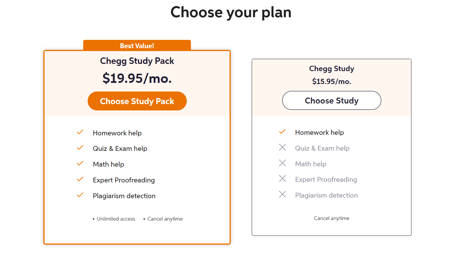 Chegg Pricing Plans