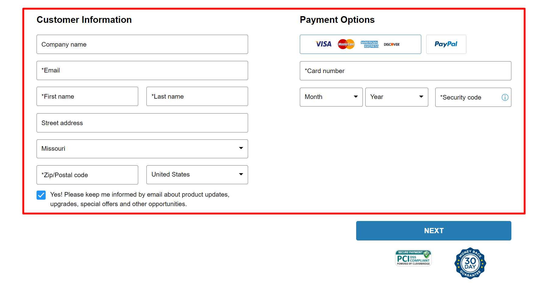 Customer Information and Payment details