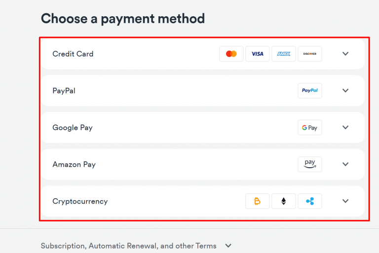 Choose any PAyment method